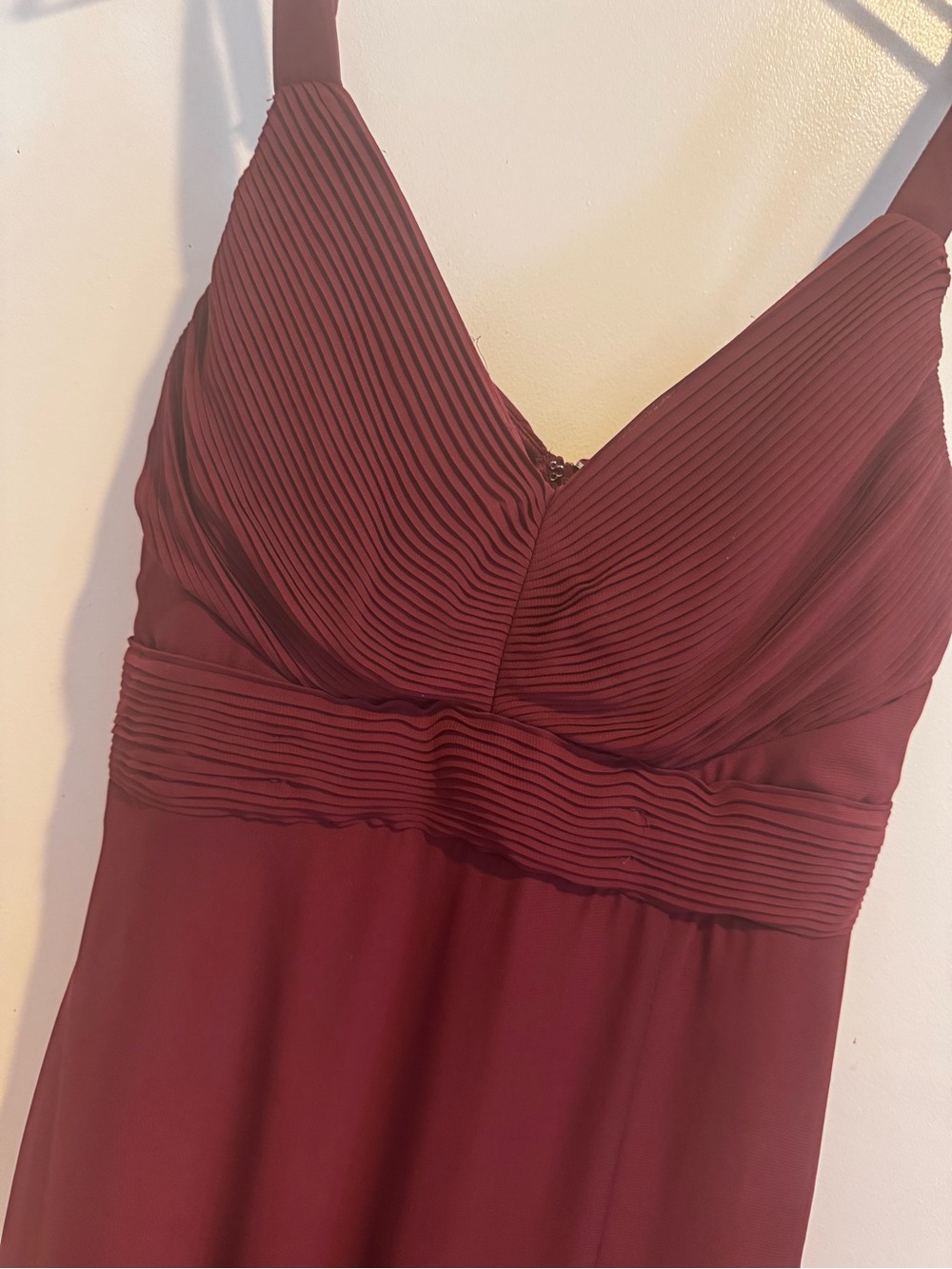 Birdy Grey Wine Red Pleated V-Neck Dress